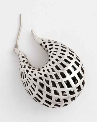 Chico's Silver Lattice Puff Hoop Earrings Silver