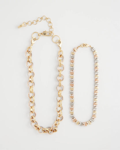 Chico's Convertible Tri-Tone Short Necklace Mixed Metals