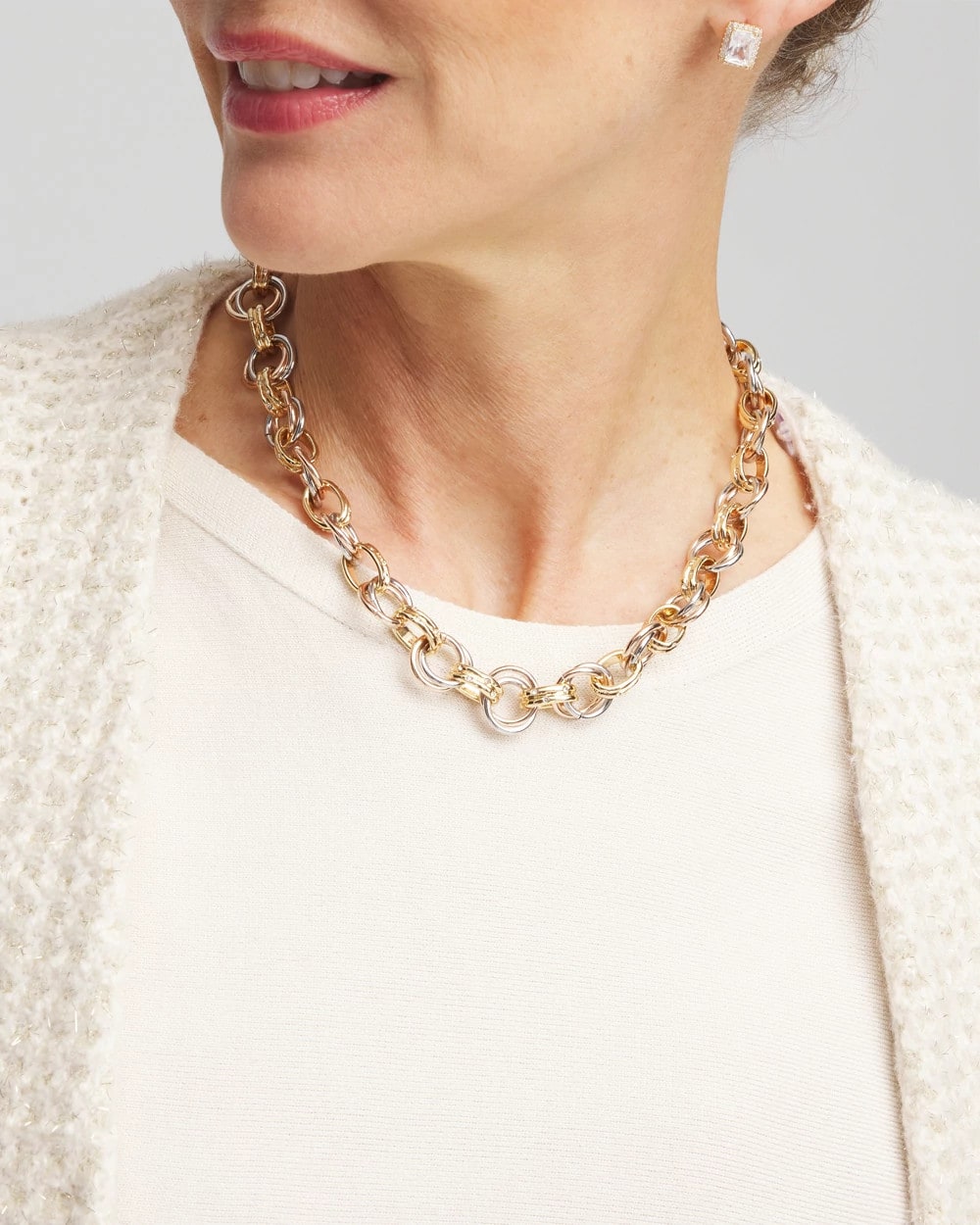 Chico's Convertible Tri-Tone Short Necklace Mixed Metals