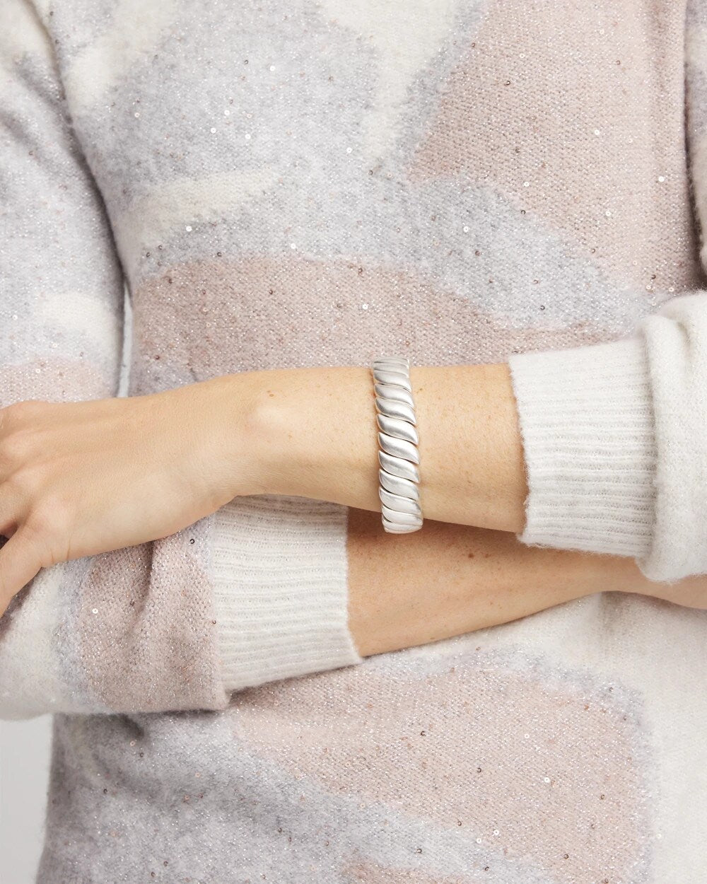Chico's Matte Twist Stretch Bracelet Silver