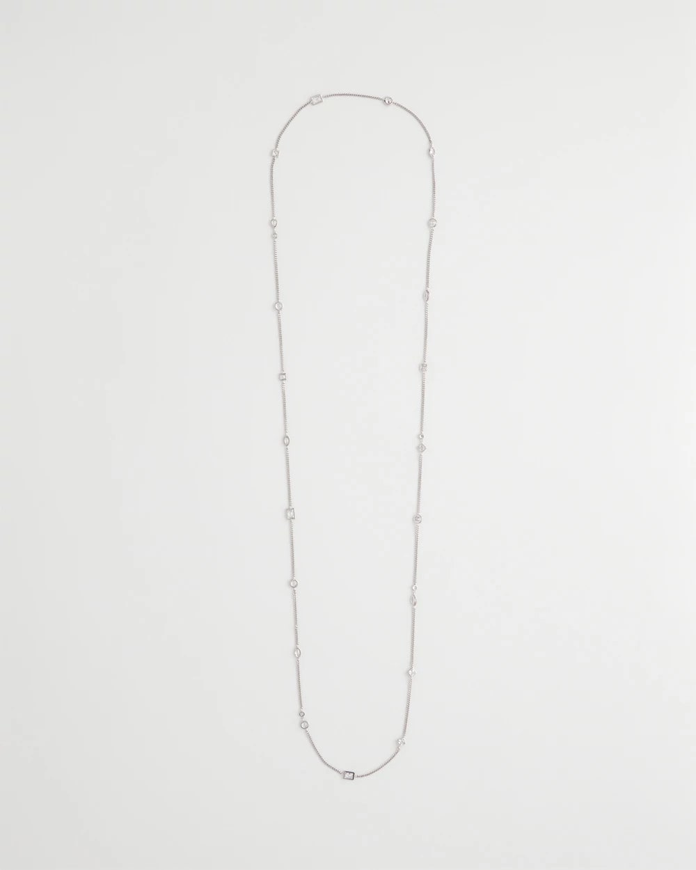 Chico's Fine Crystal Long Chain Necklace Silver