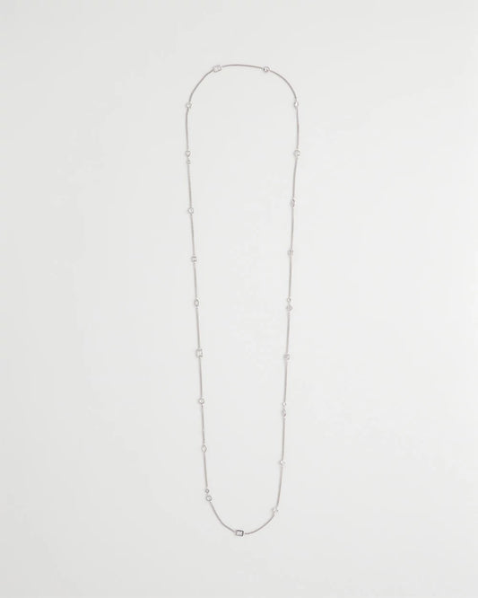 Chico's Fine Crystal Long Chain Necklace Silver