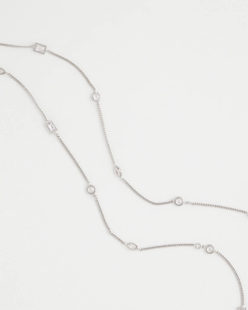 Chico's Fine Crystal Long Chain Necklace Silver