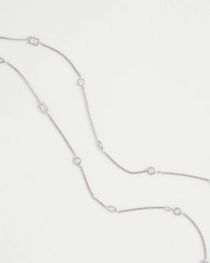 Chico's Fine Crystal Long Chain Necklace Silver