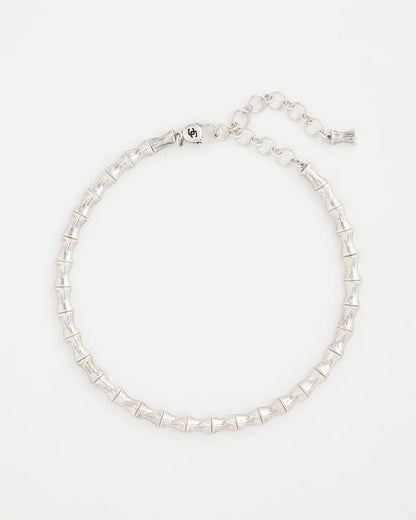 Chico's Silvertone Bamboo Collar Necklace Silver