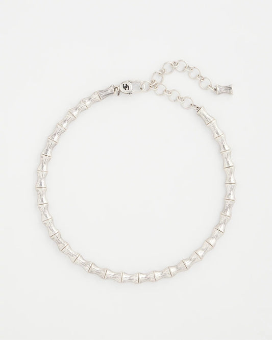 Chico's Silvertone Bamboo Collar Necklace Silver