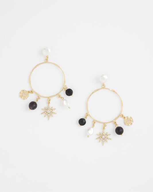 Chico's Starry Night Charm Hoop Earrings Gold