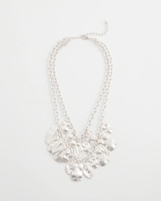 Chico's Double Square Charm Pendant Necklace Silver