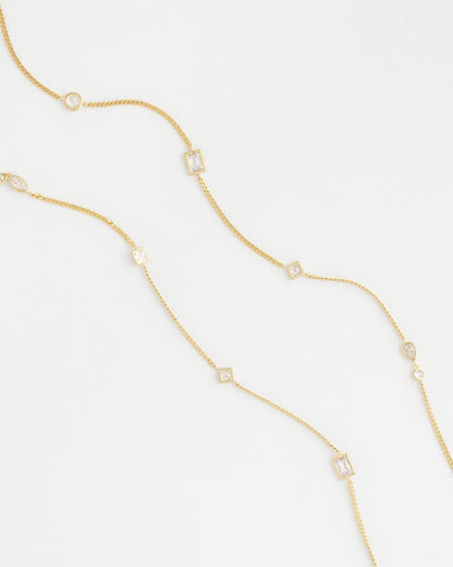 Chico's Fine Crystal Long Chain Necklace Gold