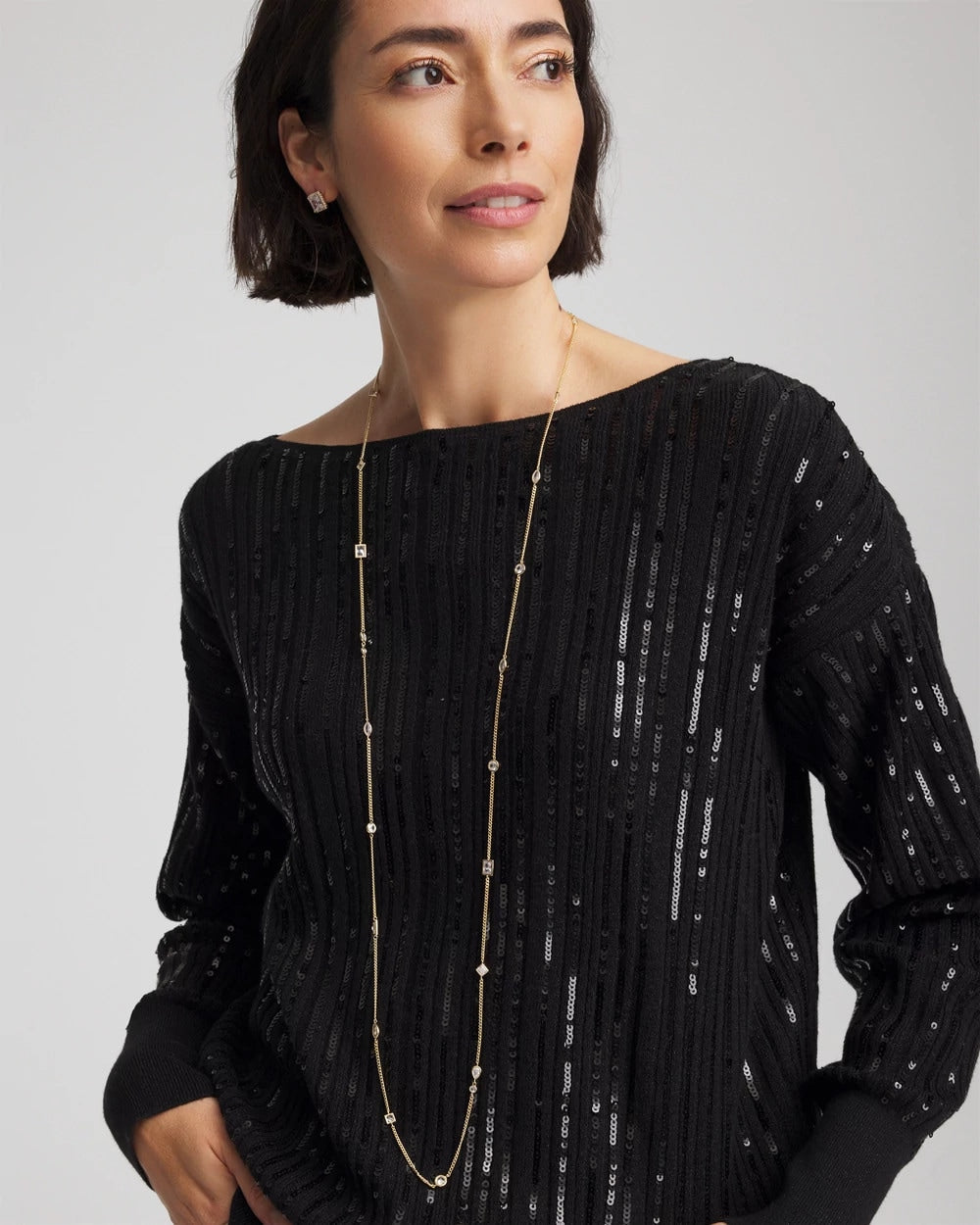 Chico's Fine Crystal Long Chain Necklace Gold