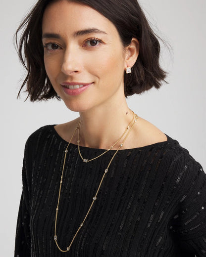 Chico's Fine Crystal Long Chain Necklace Gold