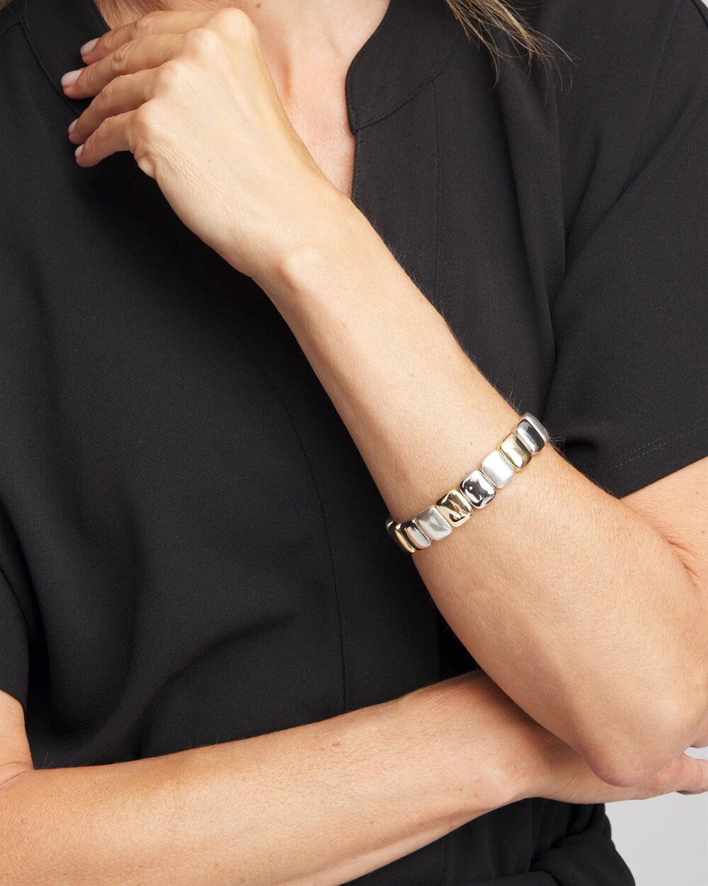 Chico's Mixed-Metal Matte Square Stretch Bracelet Mixed Metals