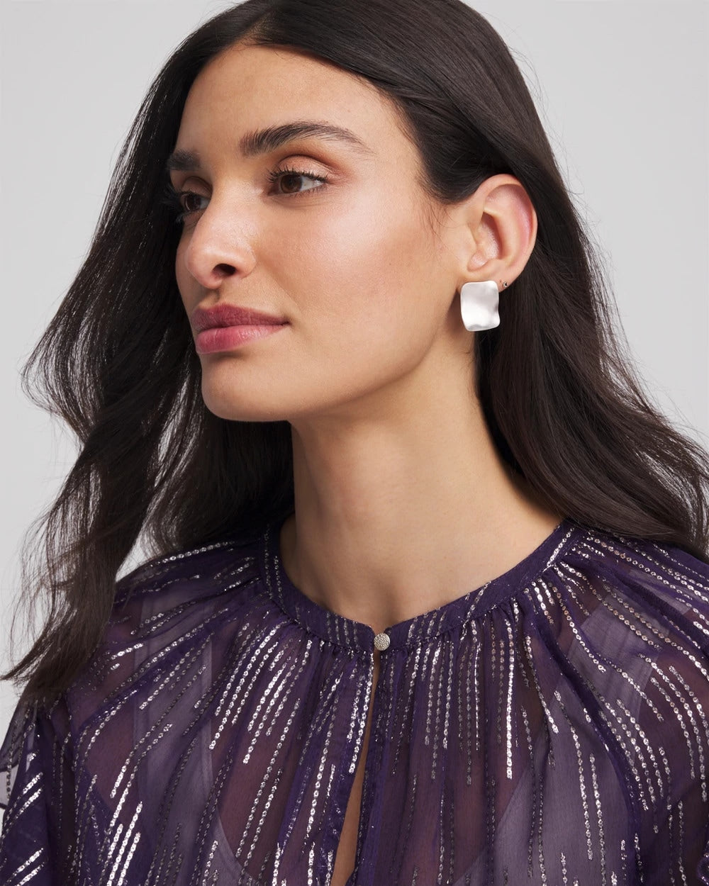 Chico's Square Oversized Stud Earrings Silver
