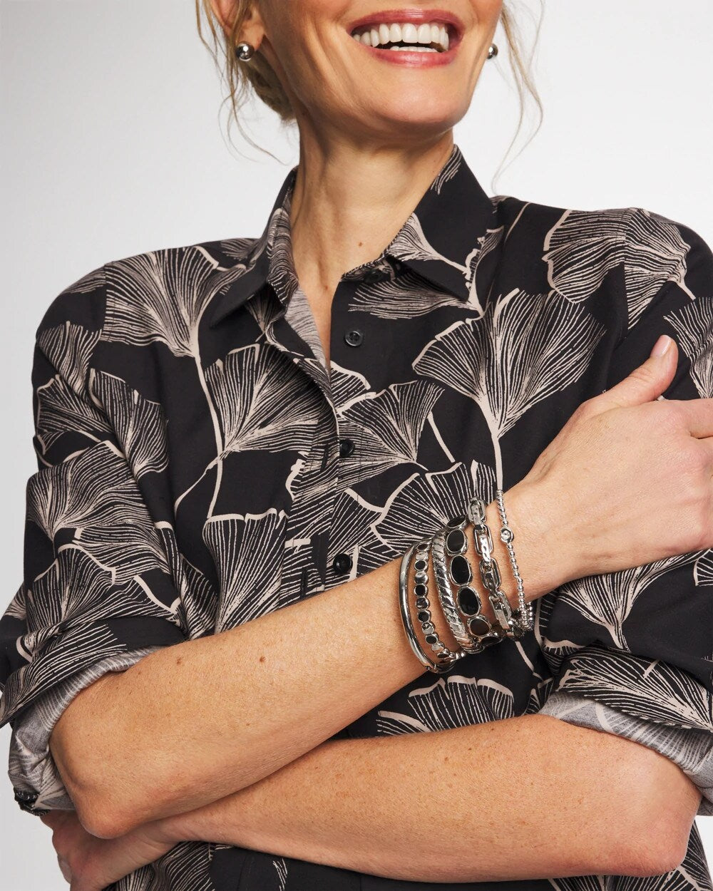 Chico's Black Mini Circle Stretch Bracelet Black