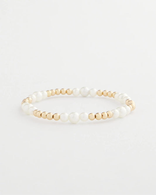 Chico's Goldtone Bead Stretch Bracelet Pearl