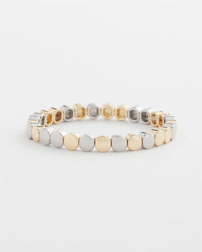 Chico's Silver & Gold Tone Round Stretch Bracelet Mixed Metals