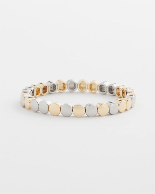 Chico's Silver & Gold Tone Round Stretch Bracelet Mixed Metals