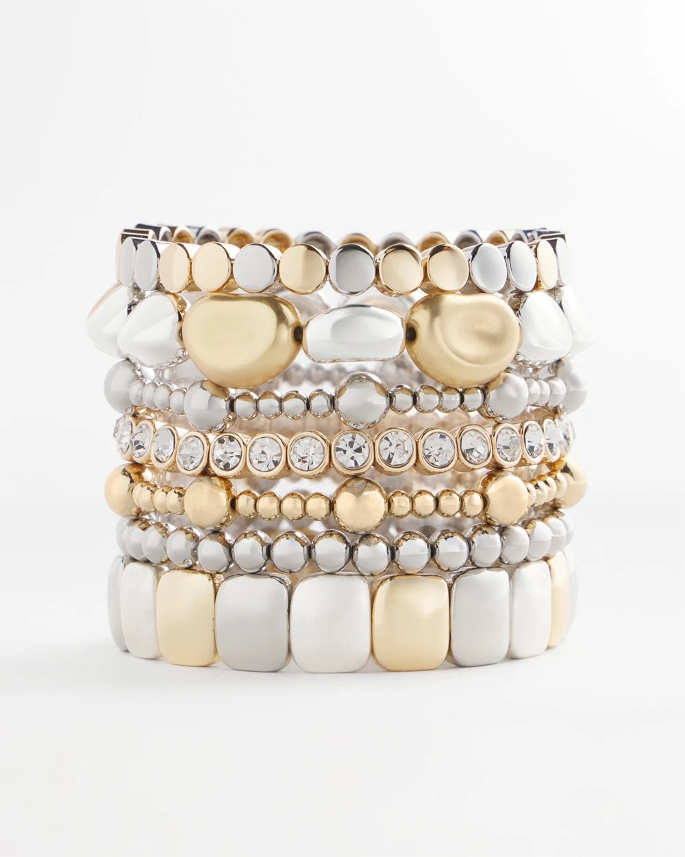 Chico's Silver & Gold Tone Round Stretch Bracelet Mixed Metals
