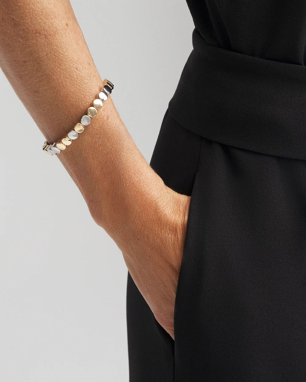 Chico's Silver & Gold Tone Round Stretch Bracelet Mixed Metals
