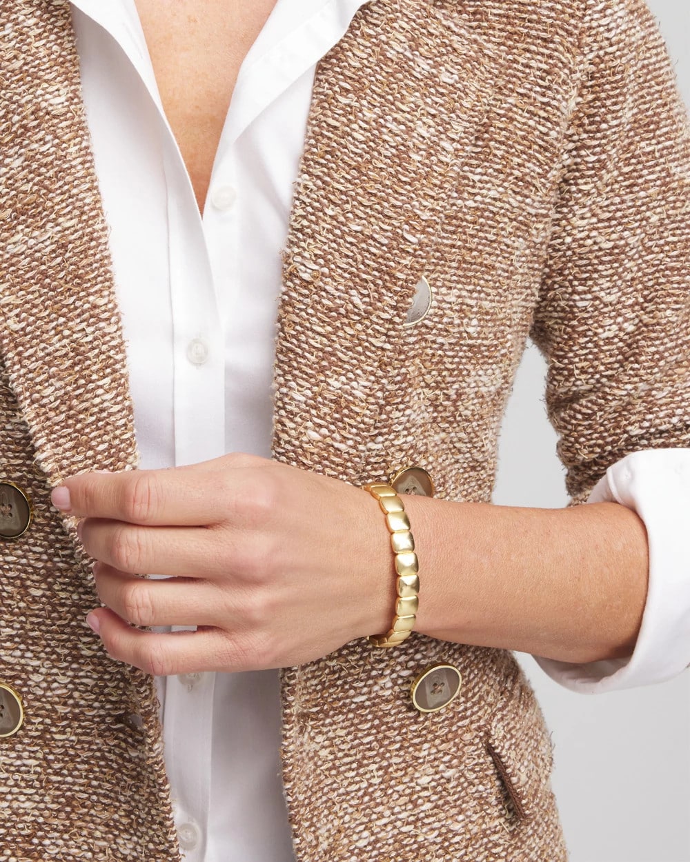 Chico's Golden Matte Square Stretch Bracelet Gold