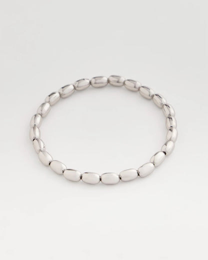 Chico's Silvertone Oval Beaded Stretch Bracelet Silver