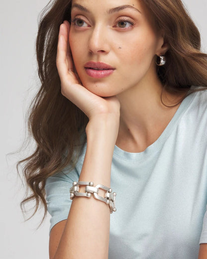 Chico's Silvertone Link Chain Bracelet Silver