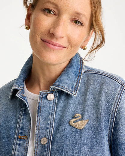 Chico's Sparkling Swan Brooch Gold