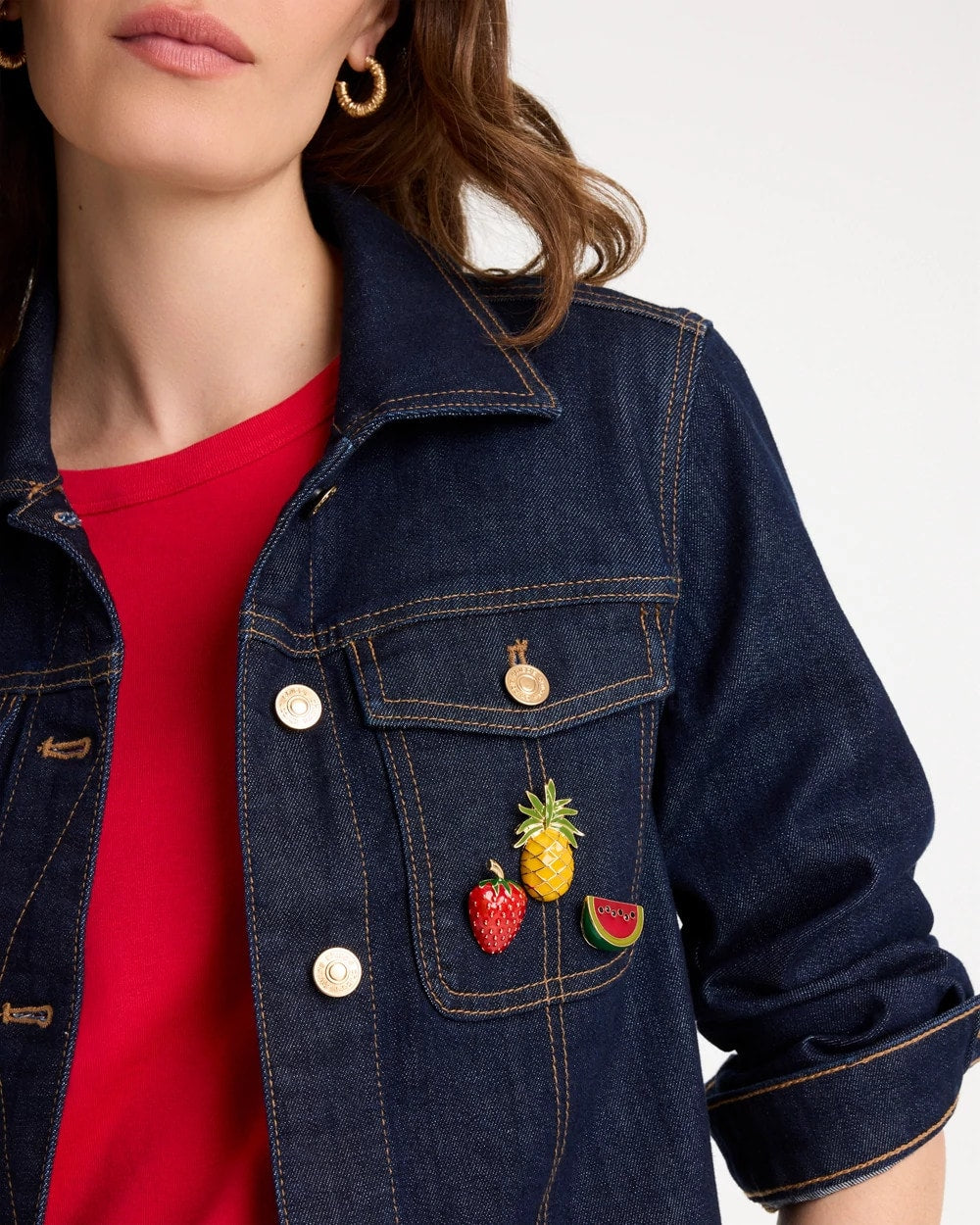 Chico's Fruit Brooch Set Multi