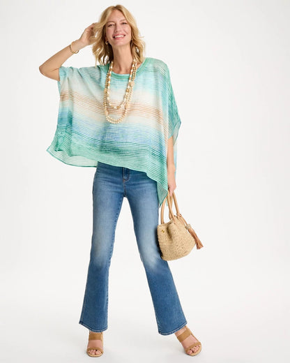 Chico's Ombre Coastal Printed Poncho Teal Waters