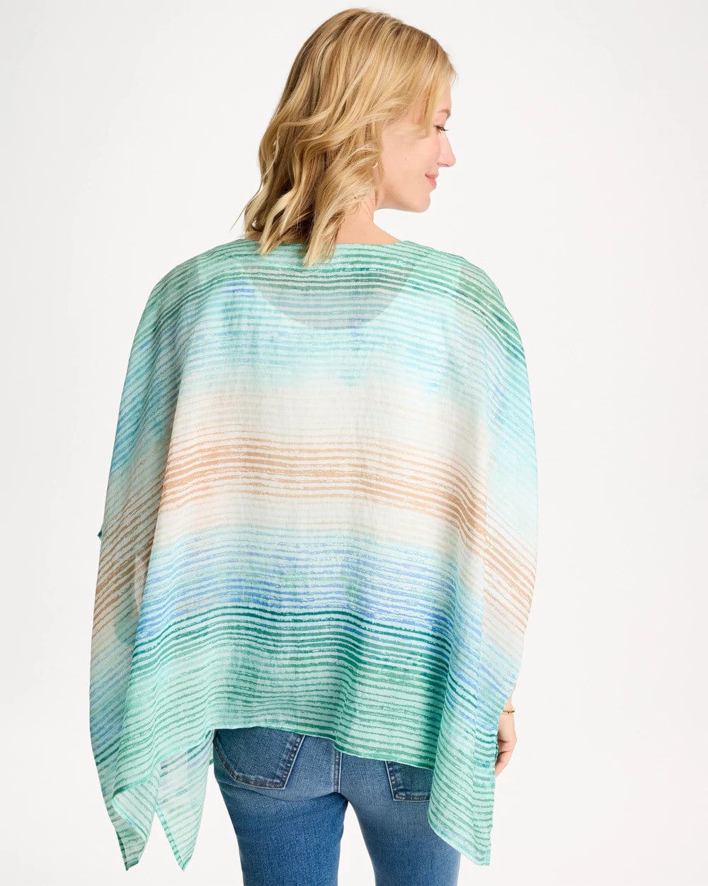 Chico's Ombre Coastal Printed Poncho Teal Waters