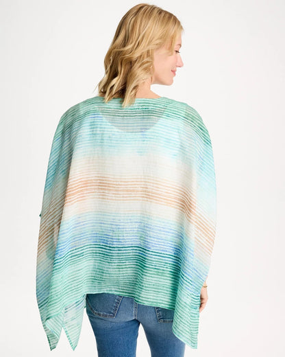 Chico's Ombre Coastal Printed Poncho Teal Waters