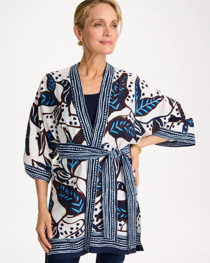 Chico's Printed Belted Kimono Ecru