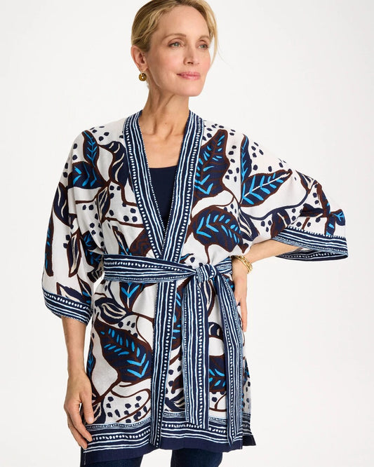 Chico's Printed Belted Kimono Ecru