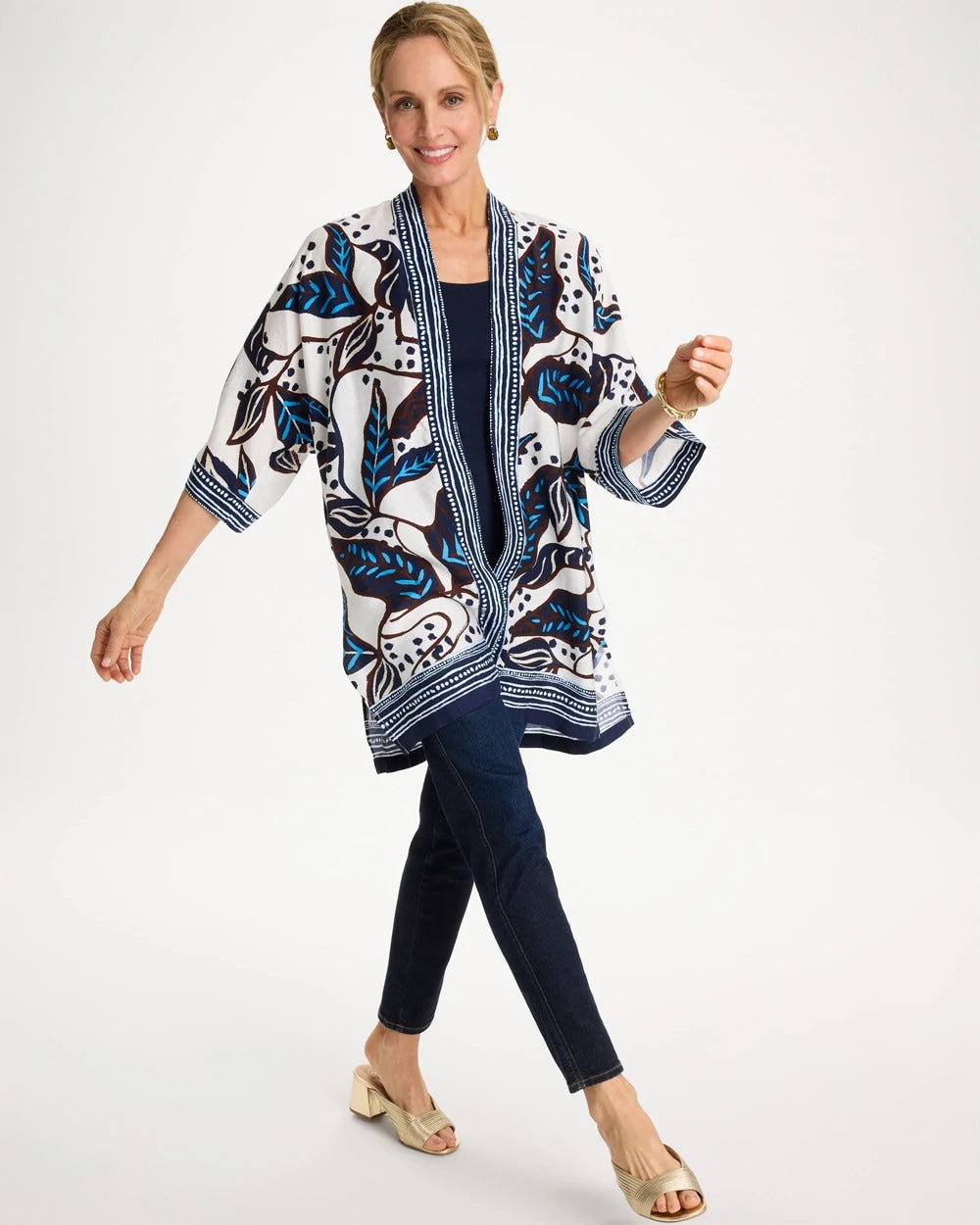 Chico's Printed Belted Kimono Ecru