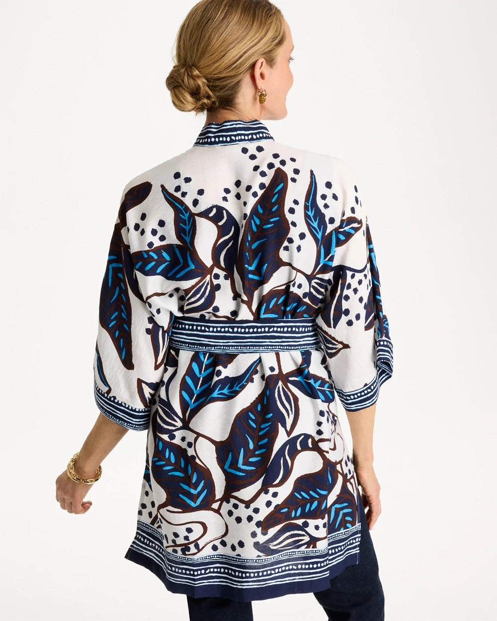 Chico's Printed Belted Kimono Ecru