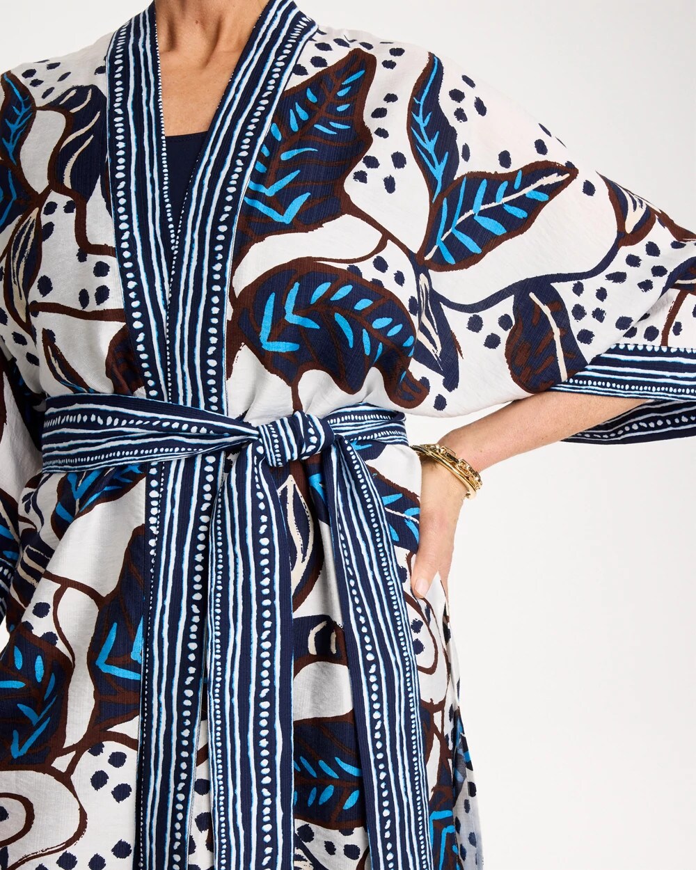 Chico's Printed Belted Kimono Ecru