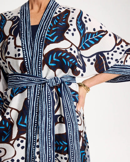 Chico's Printed Belted Kimono Ecru