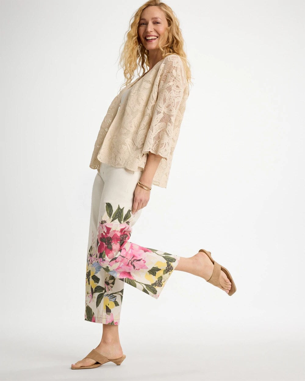 Chico's Short Crochet Lace Kimono Natural