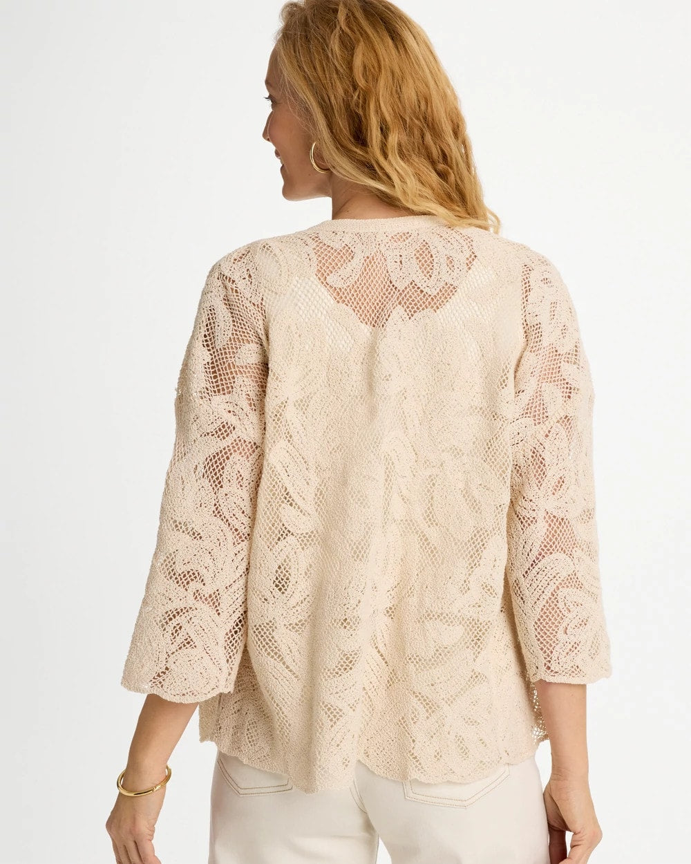 Chico's Short Crochet Lace Kimono Natural