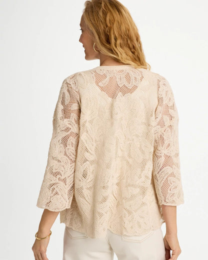 Chico's Short Crochet Lace Kimono Natural