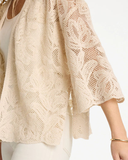 Chico's Short Crochet Lace Kimono Natural