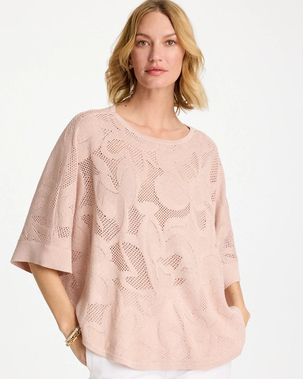 Chico's Boatneck Rounded Hem Poncho Rose Smoke