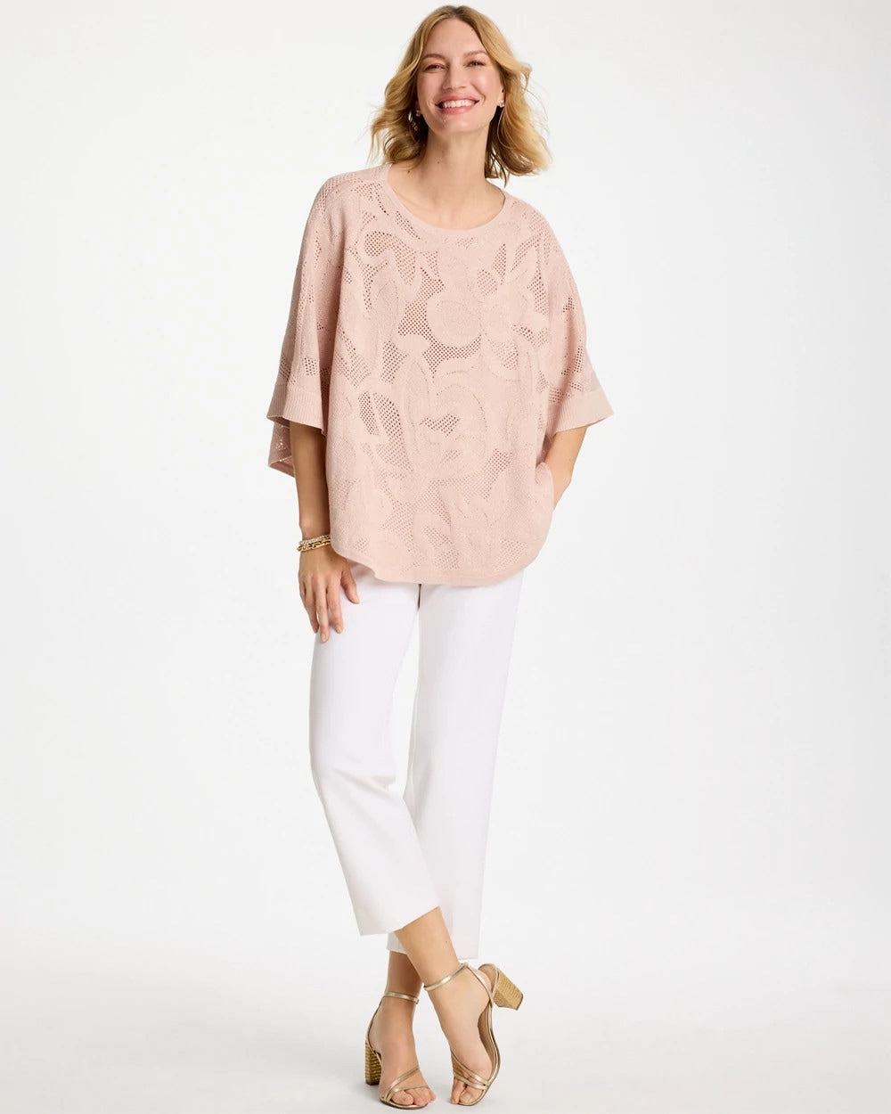 Chico's Boatneck Rounded Hem Poncho Rose Smoke