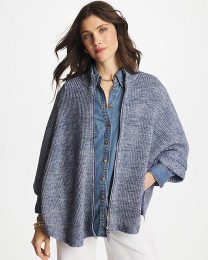 Chico's Rounded Hem Zip-Front Ruana Indigo Sky Heather