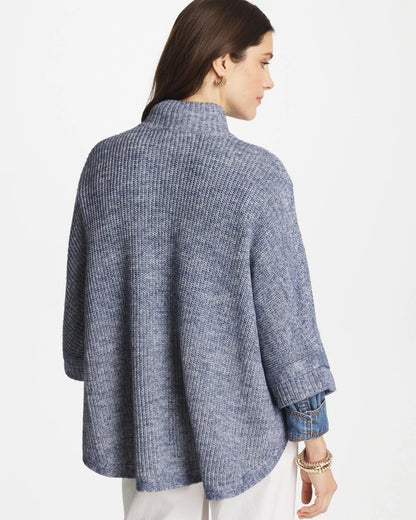 Chico's Rounded Hem Zip-Front Ruana Indigo Sky Heather