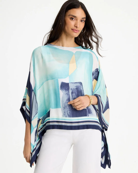 Chico's Woven Crepe Artisanal Poncho Passport Blue