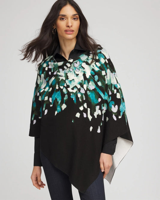Chico's Convertible Knit Boatneck Poncho Dark Aqua