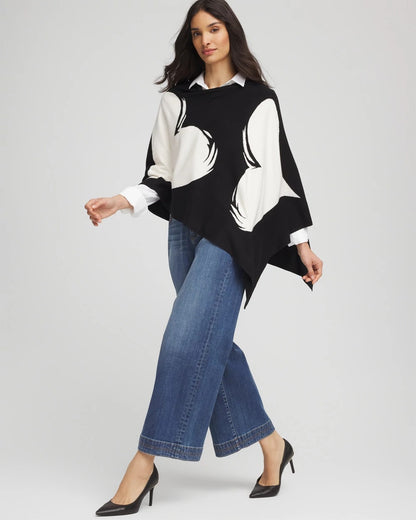 Chico's Love Brush Convertible Sweater Poncho Black