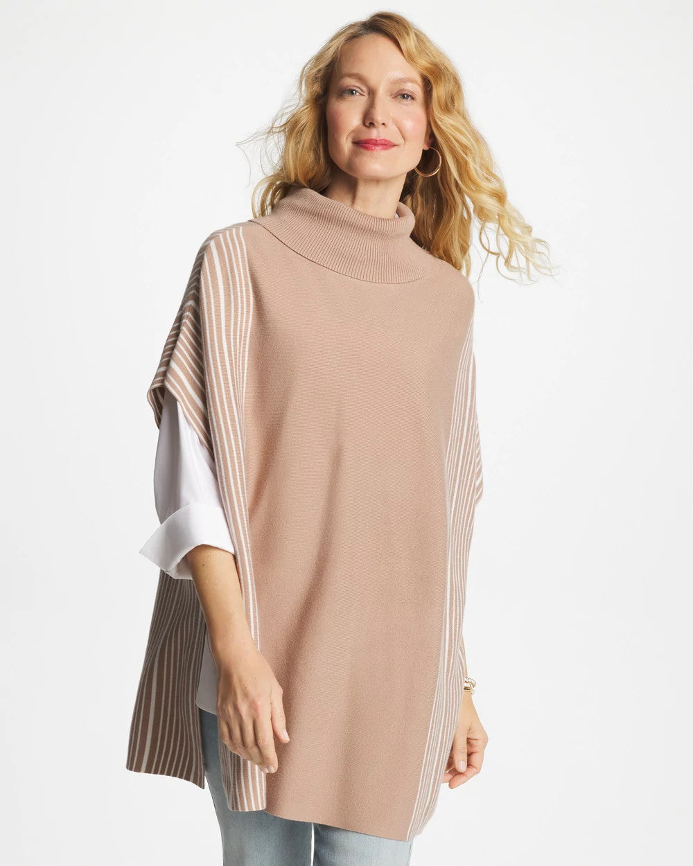 Chico's Turtleneck Sweater Poncho Vanilla Chai