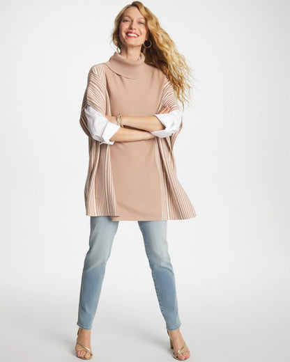 Chico's Turtleneck Sweater Poncho Vanilla Chai